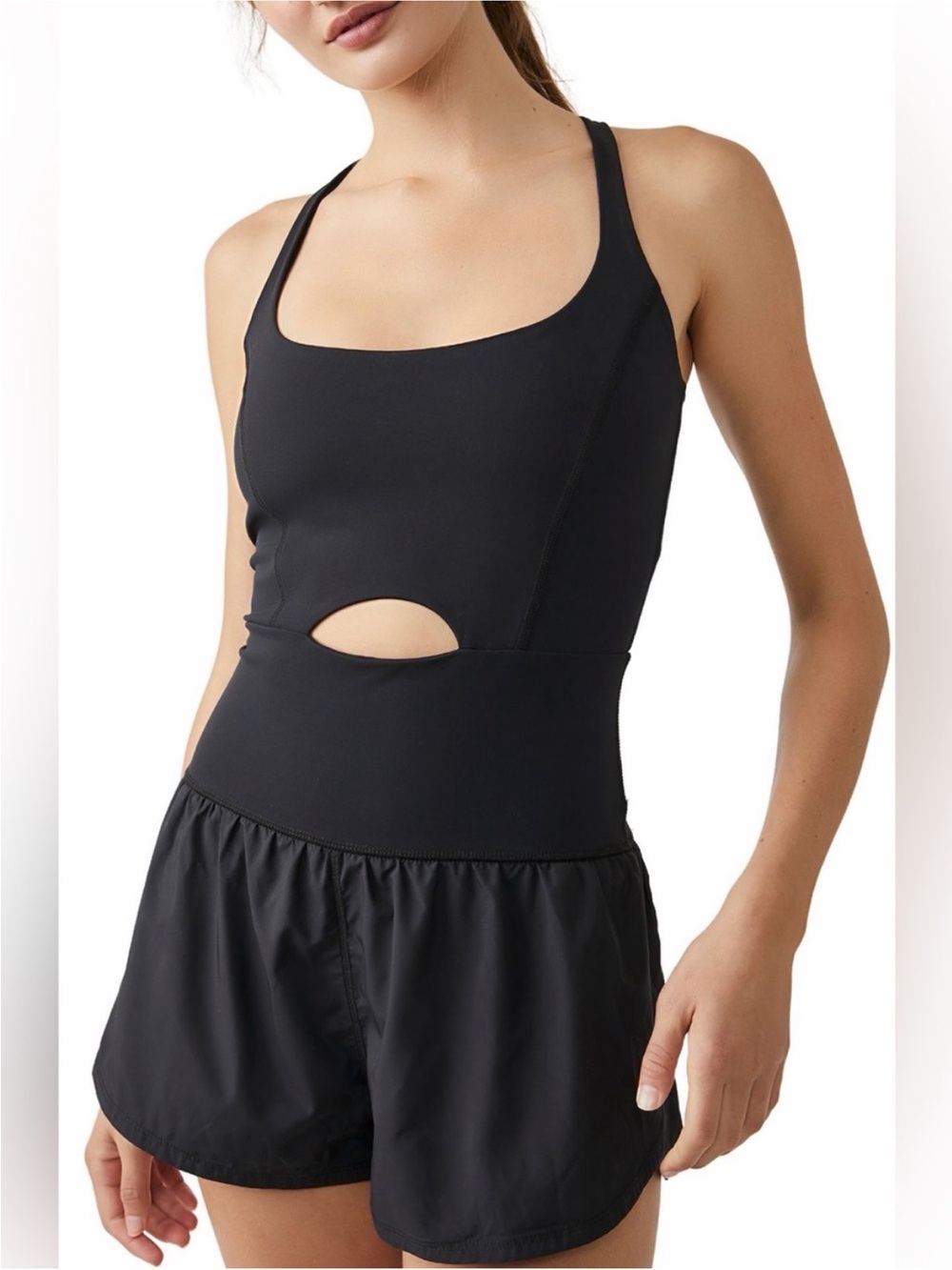 FP Movement by Free People Black Cross-Back Romper